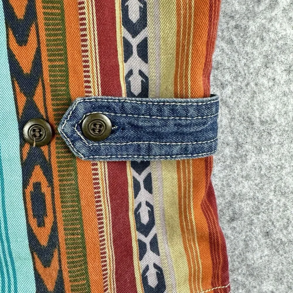 VTG Sun River Southwest Aztec Denim Vest Womens XL Western Beaded Cowboy Boho*